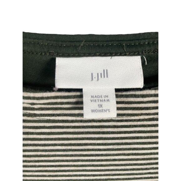 J Jill Womens Top 1X Green White Striped Layered Soft Warm Work Minimal Office - Picture 12 of 14